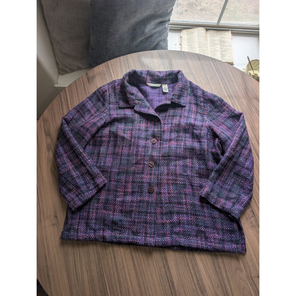 French Laundry XL Purple Tweed Textured Button Front Jacket Shacket Women's